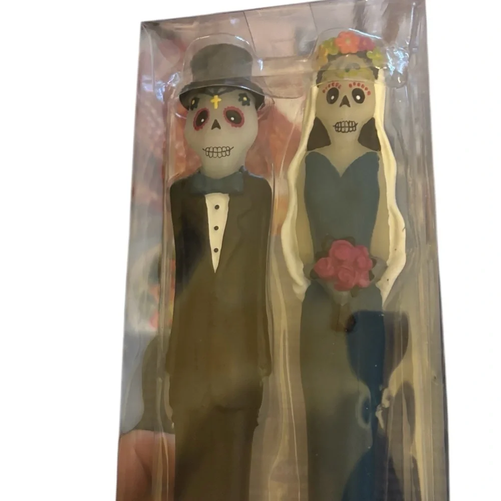 Pier 1 Skeleton Couple Taper Candles 10” Unscented Wedding Spooky Wax Gruesome